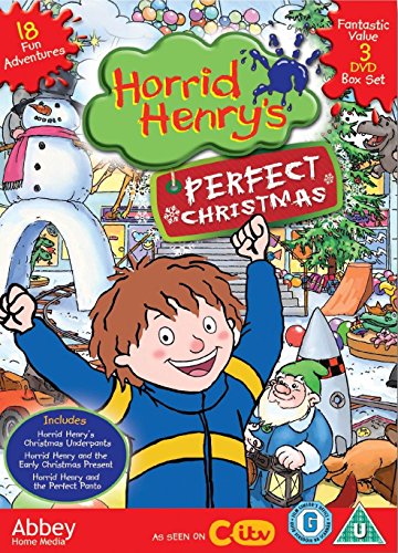 "DVD cover featuring cartoon boy holding a sign, surrounded by festive Christmas decorations."