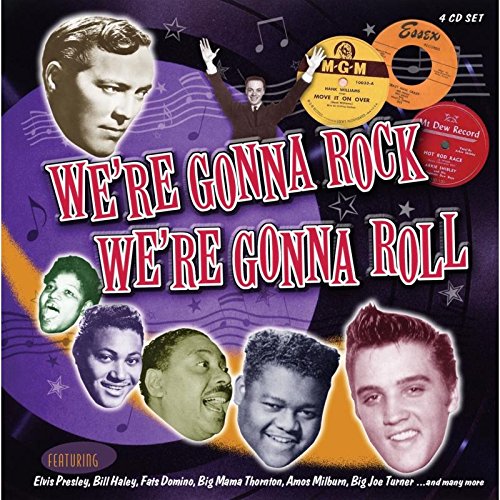 "CD cover with 'We're Gonna Rock We're Gonna Roll' text and musician portraits."