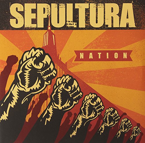 Sepultura "Nation" vinyl cover: raised fists against a sunset background.