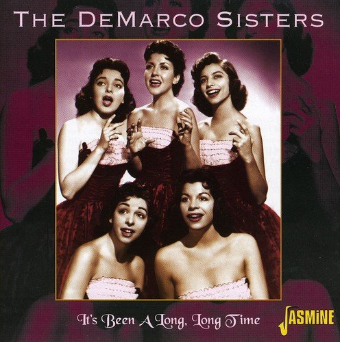 CD cover featuring The DeMarco Sisters, five women in red dresses singing together.