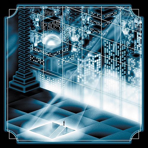 BlueCSSHBlue-toned surrealist art of a tiny person facing a giant glowing digital city.