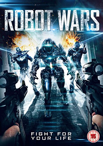 DVD cover art showing a first-person view of weapons pointed at three advancing robots.