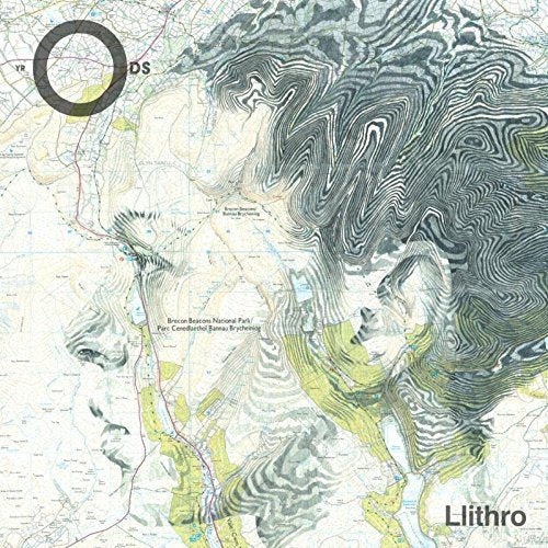 The image shows a map with a topographic design, featuring the text "Yr Ods - Llithro".