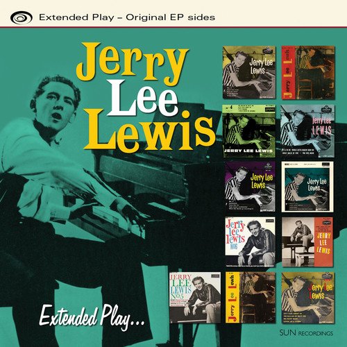 Jerry Lee Lewis CD cover featuring a man playing piano with EP album covers.
