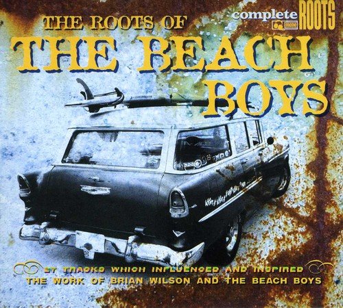 "CD cover featuring a vintage station wagon with surfboards on a rusty background."