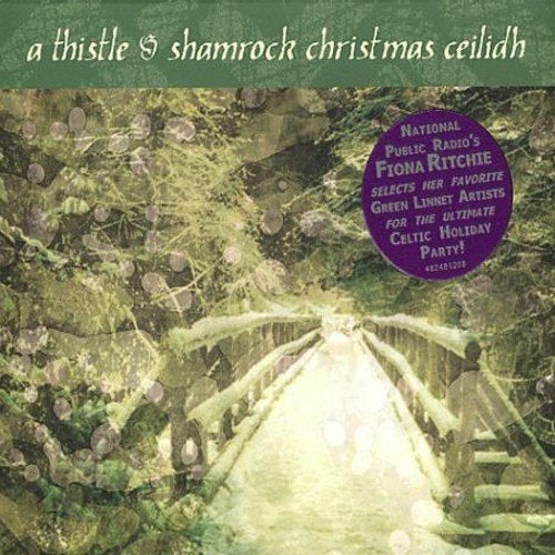 "CD cover featuring a serene, mossy stone bridge with a green banner and purple circle."