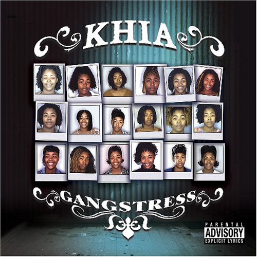 "Album cover with 16 Polaroid photos of a woman, titled 'KHIA Gangstress'."