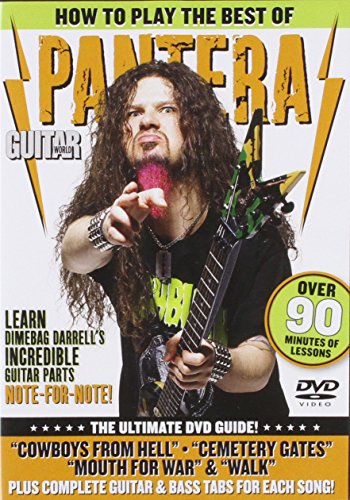 Pantera guitarist Dimebag Darrell on DVD cover, instructional guitar lessons.
