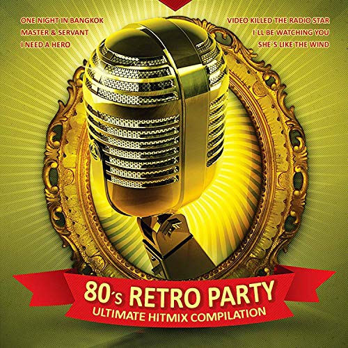 "Album cover with gold microphone, red banner, and song titles on green background."