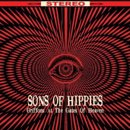 "Album cover with red eye on black background, surrounded by red rays."