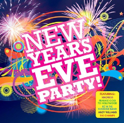 CD cover for “New Year’s Eve Party” with fireworks and pink text.