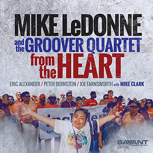 "Album cover with 'Mike LeDonne and the Groover Quartet' and crowd image."