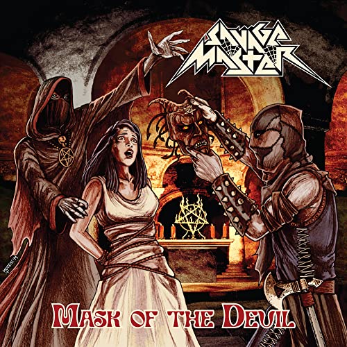 Album cover: hooded figures with a terrified woman and a demonic mask.