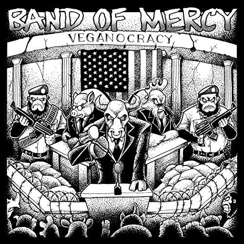 Black and white album cover with anthropomorphic animals in a courtroom scene.