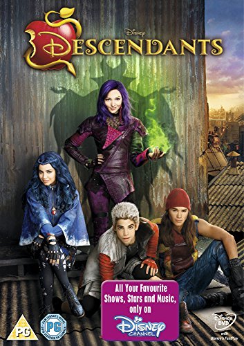 "Descendants DVD cover featuring four young characters in front of a wooden wall."