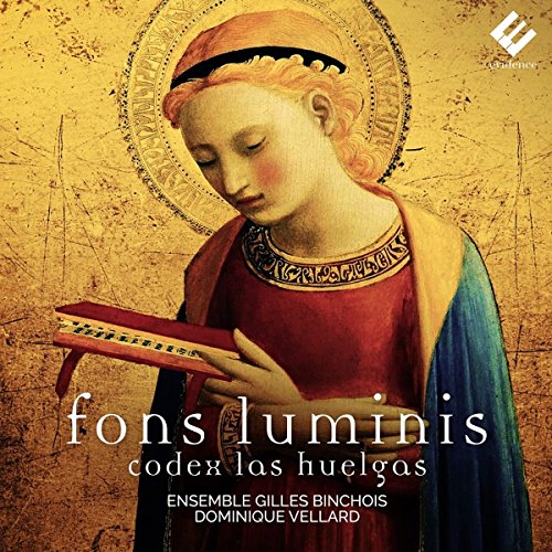 Medieval painting of a woman with a book, CD cover art.