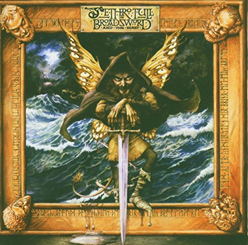 "Album cover featuring a winged figure with a sword, surrounded by a gold ornate frame."