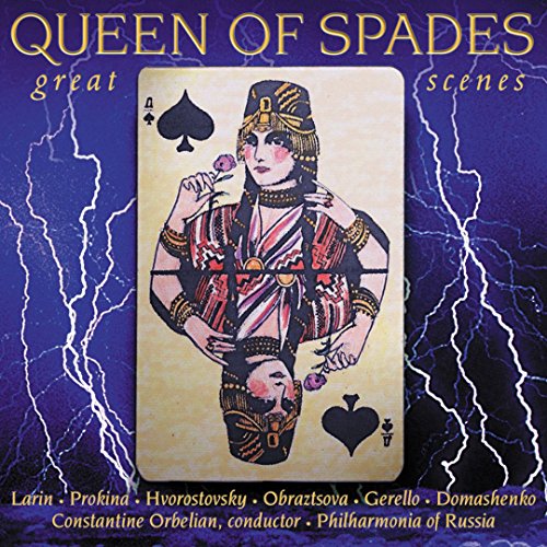 "CD cover with playing card queen against a dark blue background with lightning."