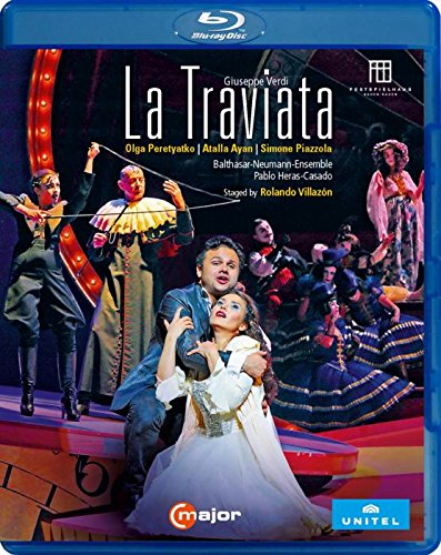 "Blu-ray case cover featuring a dramatic opera scene with 'La Traviata' title."