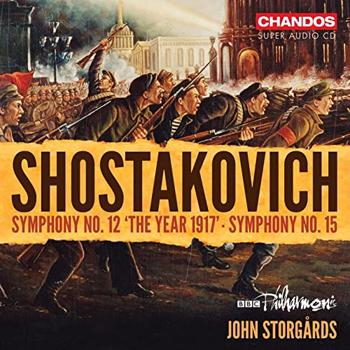 CD cover for Shostakovich symphonies featuring a revolutionary crowd scene.