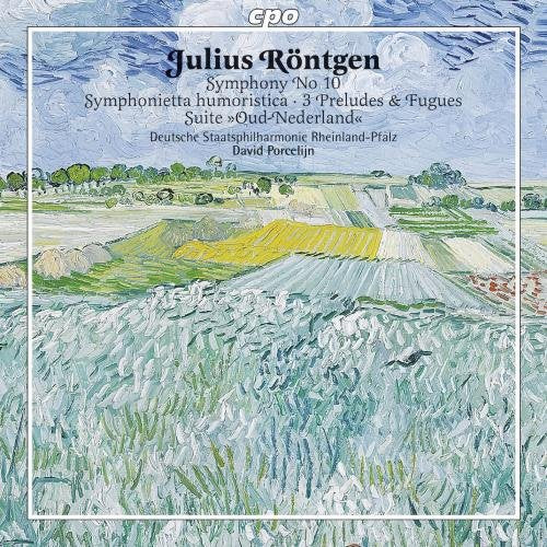 A CD cover featuring a landscape painting with text overlay describing the music content.