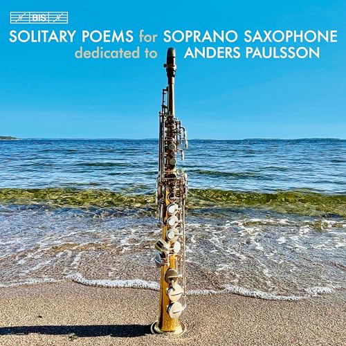 CD cover: Soprano saxophone on a beach with water and sky.