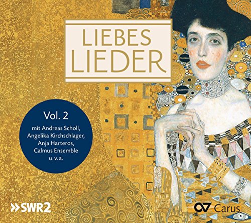 "CD cover with 'Liebes Lieder' title, featuring a Gustav Klimt-style portrait of a woman."