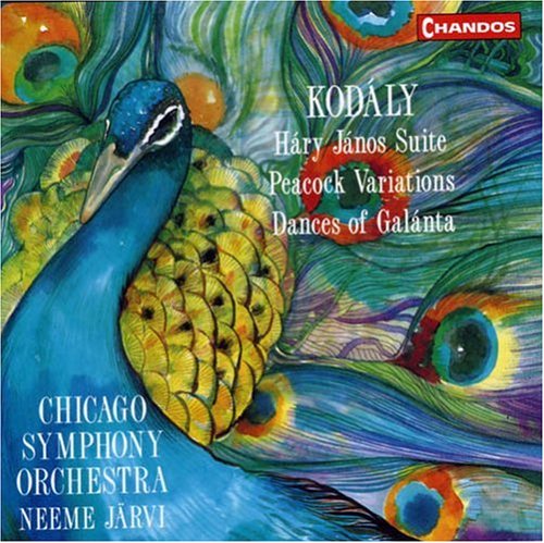 A CD cover featuring a vibrant peacock surrounded by colorful feathers.