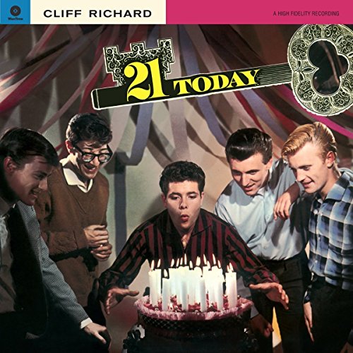 Cliff Richard album cover, "21 Today," featuring a birthday cake with candles.