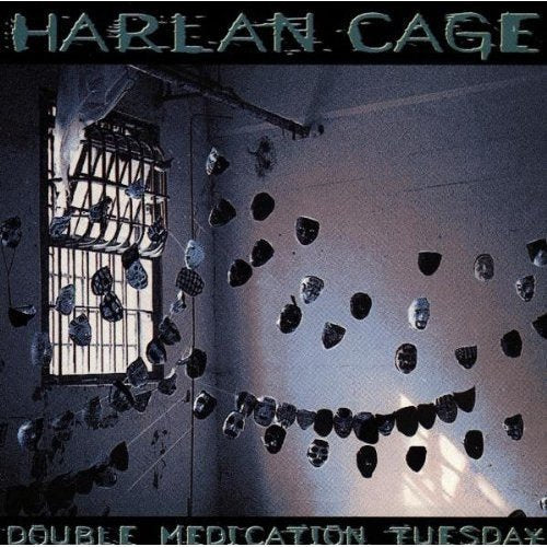 Harlan Cage album cover: a window with hanging pill shapes.