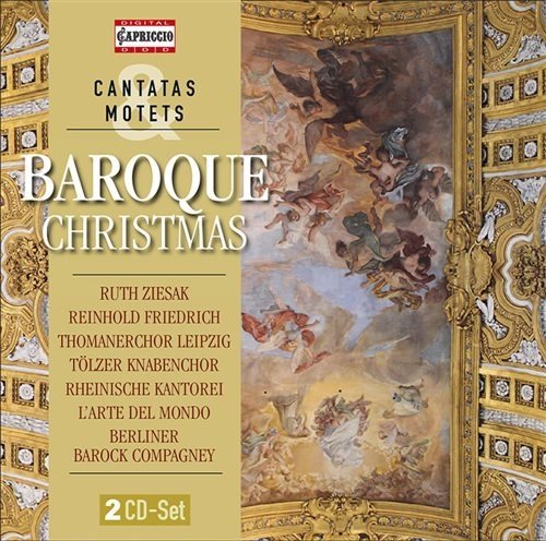"CD cover with 'Baroque Christmas' title, featuring a gold-framed Renaissance-style painting."