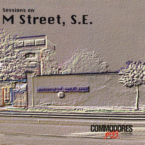 "Album cover featuring a building with 'Washington Navy Yard' sign and 'Commodores Jazz' logo."