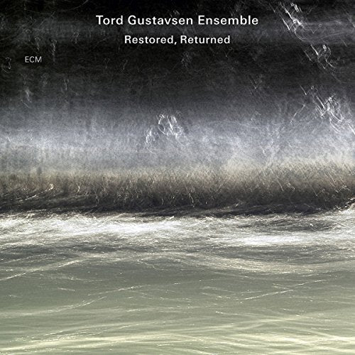 Album cover with misty, dark water scene and white text "Tord Gustavsen Ensemble Restored, Returned".