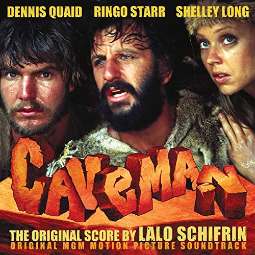 CD cover for "Caveman" soundtrack featuring Dennis Quaid and Shelley Long.