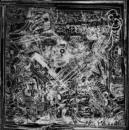 Black and white album cover with abstract, swirling, and textured artwork.