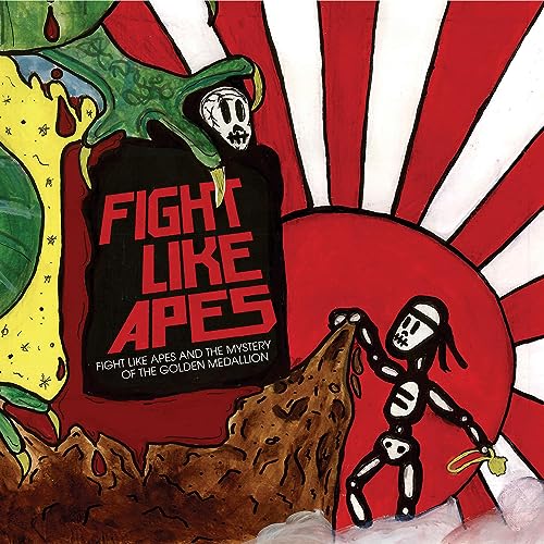 Album cover: "Fight Like Apes" with cartoon apes and a golden medallion.