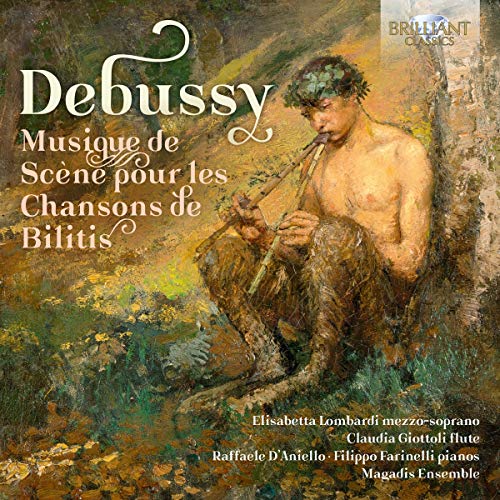 CD cover for Debussy’s “Musique de Scène,” featuring a faun playing a flute.