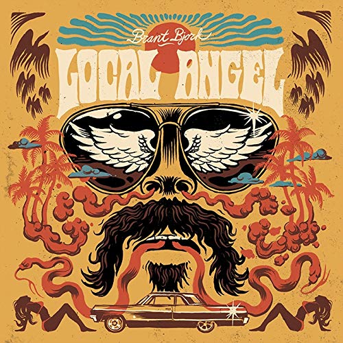 "Album cover art featuring a face with sunglasses, mustache, and car, surrounded by psychedelic elements."