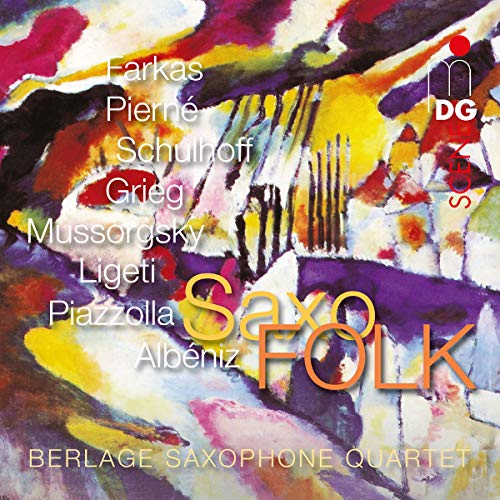 CD cover for Berlage Saxophone Quartet, abstract colorful paint strokes.