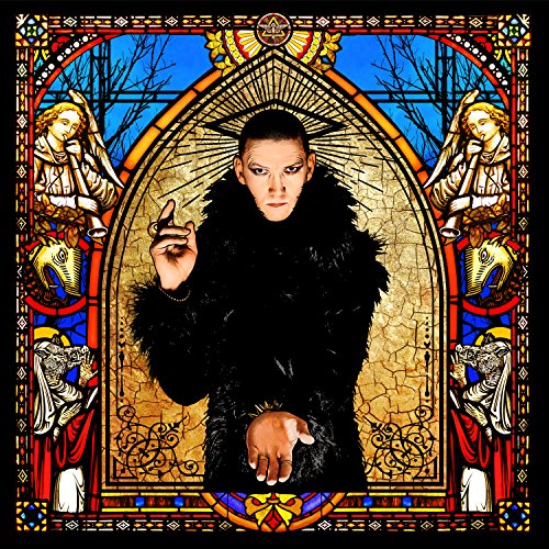 A man in a black fur coat is depicted in a stained-glass style image.