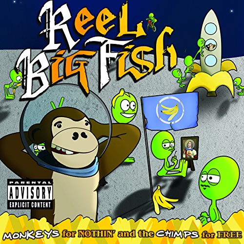 "Album cover featuring a cartoon monkey in a space helmet surrounded by aliens."