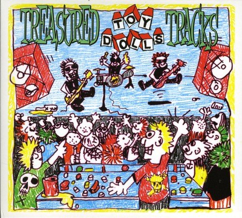"Album cover art featuring cartoon band and crowd with green title text."