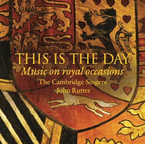 "Album cover with ornate shield design, lions, and yellow text on red and gold background."