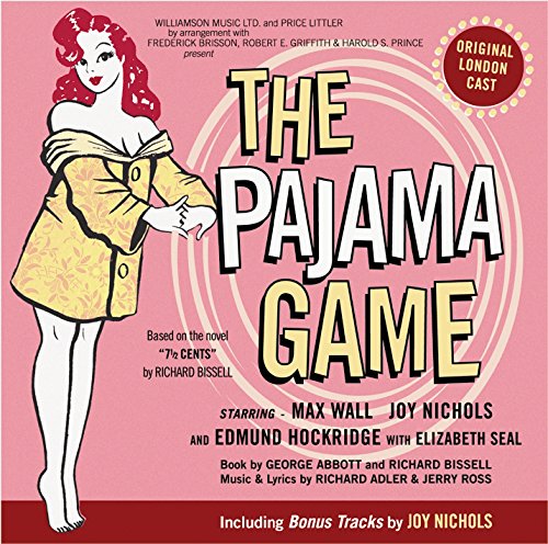 "Album cover for 'The Pajama Game' with cartoon woman in yellow dress."