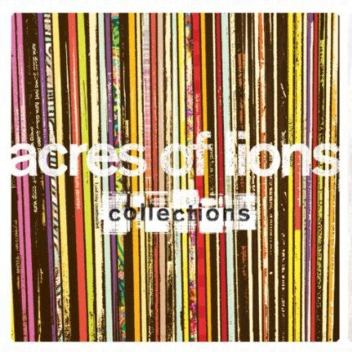 "Album cover with 'acres of lions collections' text on a multicolored striped background."