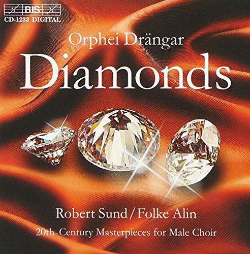 "CD cover with three diamonds on a red fabric background, titled 'Diamonds'."