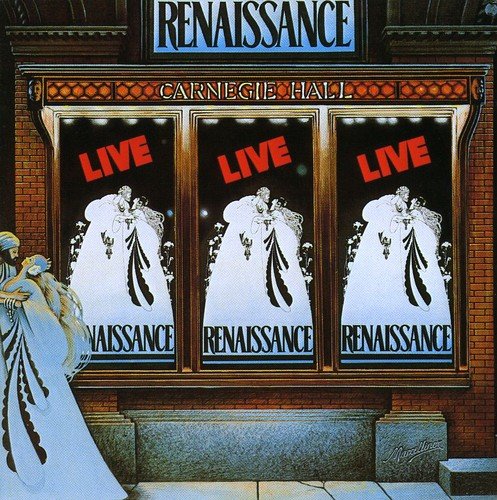 "Album cover featuring a marquee for 'Renaissance Live at Carnegie Hall' with three posters."