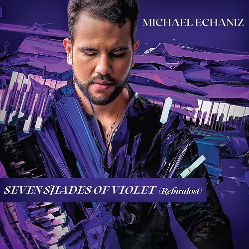 Album cover featuring a man’s portrait with violet geometric shapes.