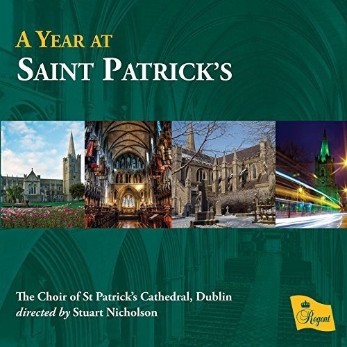 "CD cover with green background, three church images, and white and yellow text."