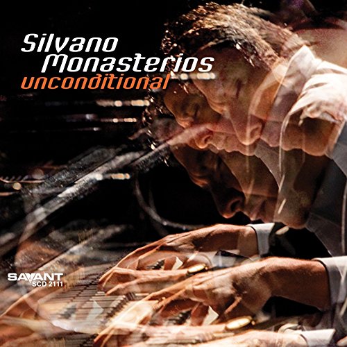 "Album cover with a man leaning over a piano, multiple exposures."